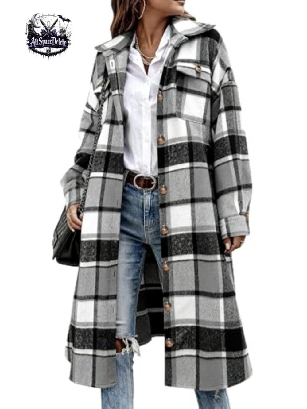 Plaid Flannel Trench Coat Button Down Shirt Jacket